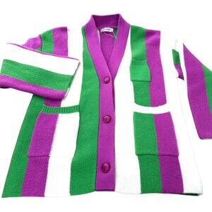 JASCLS Women's L Purple Striped Color Blocked Oversized Knit Cardigan Sweater